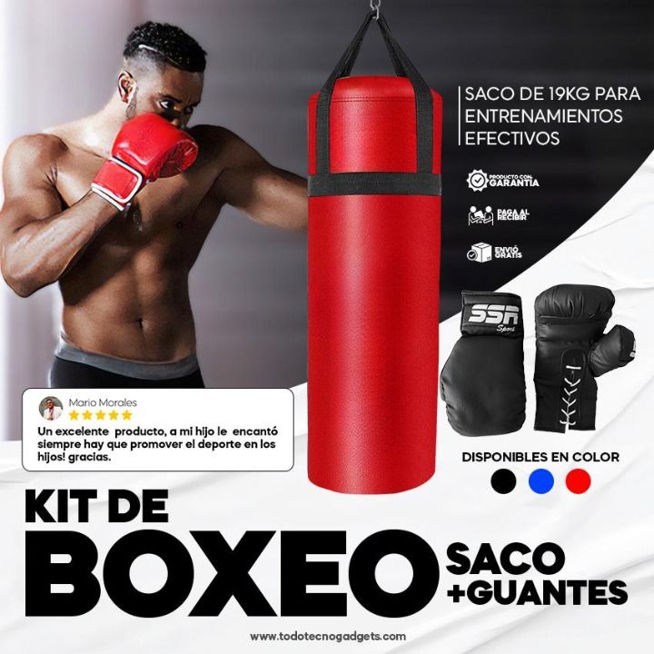 Saco Costal De Box Relleno Reforzado 90 cm + 2 Pares de Guantes De Box 16oz | 30 días garantía