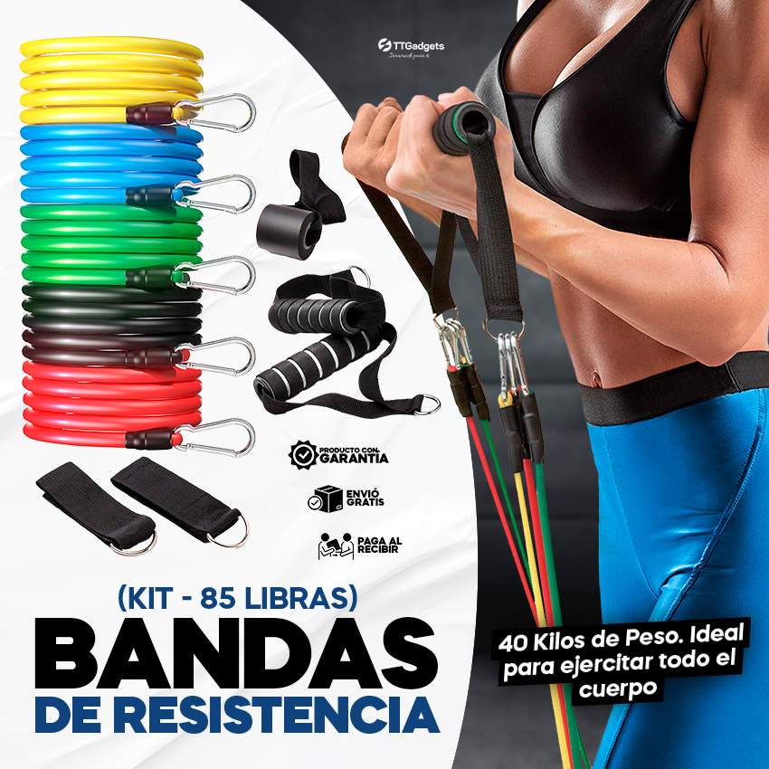 Bandas Elásticas De Resistencia Ejercicios Kit De 11 Piezas | 85 libras en total | Garantía 30 días