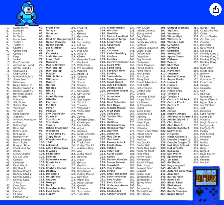 Mini Consola de Videojuegos Portátil Retro con 400 Juegos ArcadeGame™
