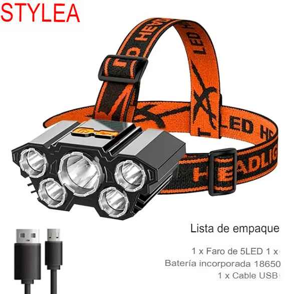 Linterna Frontal de 5 Led Recargable por Usb EcoLumined™
