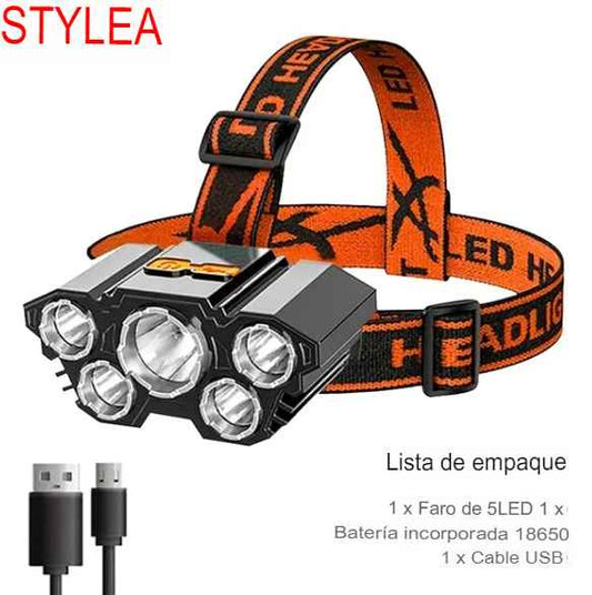 Linterna Frontal de 5 Led Recargable por Usb EcoLumined™