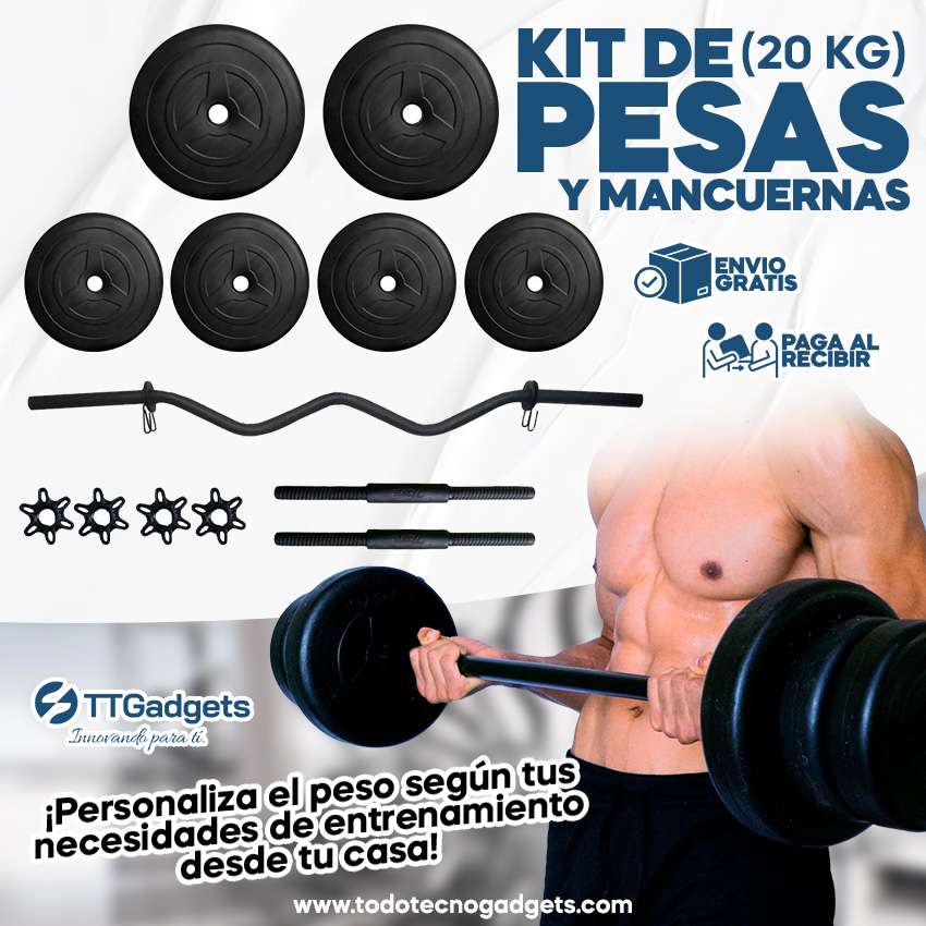 Master Fit Kit: Kit Pesas & Mancuernas 20 Kilos con Barra