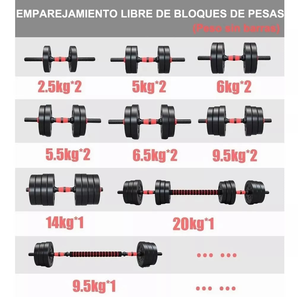 Mancuernas Y Pesas con Barra Recta, Kit Ajustable de 20kg EasyFitness™