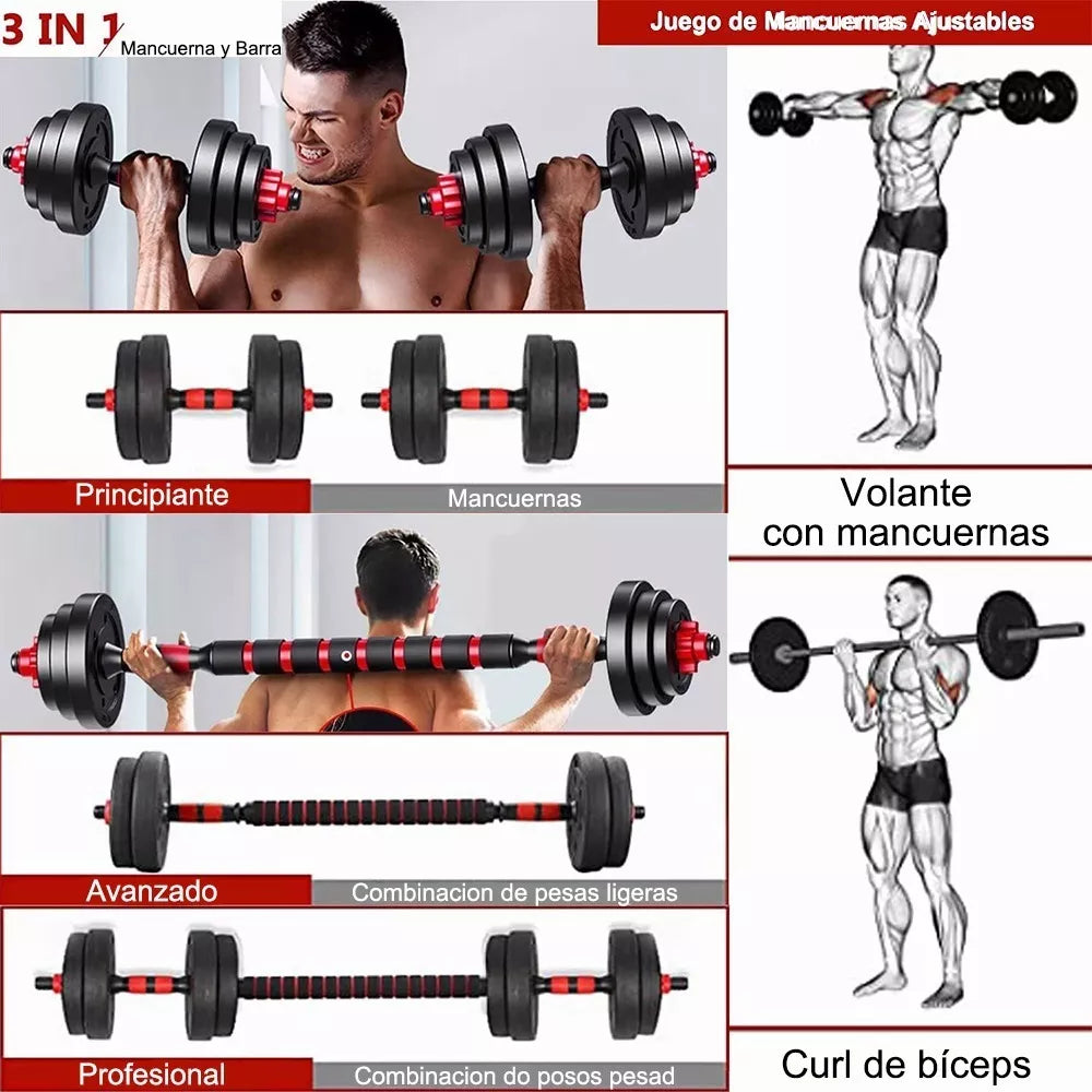 Mancuernas Y Pesas con Barra Recta, Kit Ajustable de 20kg EasyFitness™