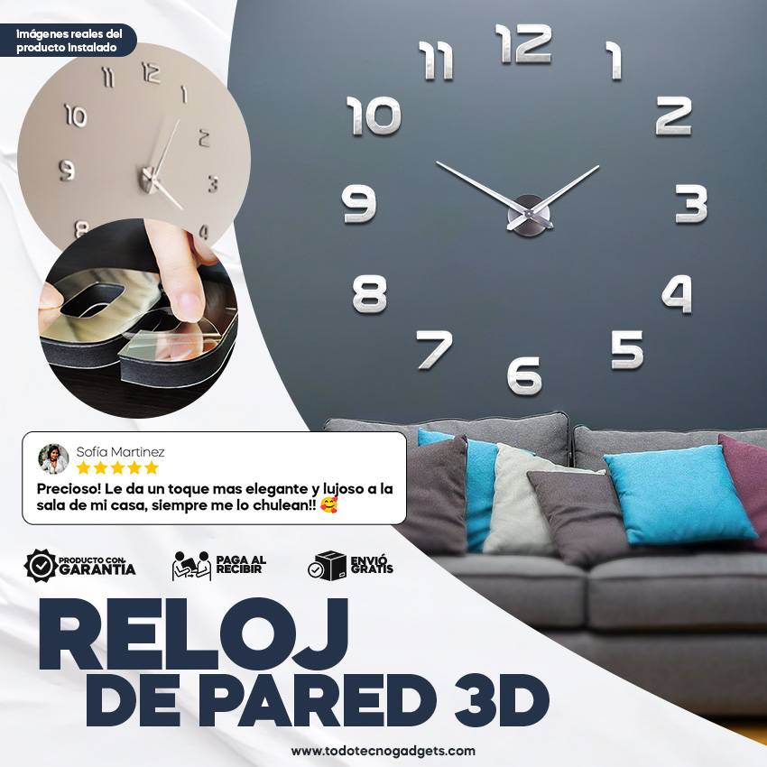 Reloj de Pared Grande 3D, elegante y minimalista 100% funcional StyleHome™