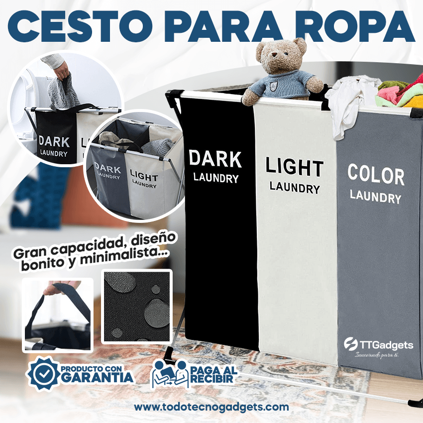 CESTO DE ROPA CON 3 DIVISIONES BLANCO/GRIS/COLOR SuperClean™