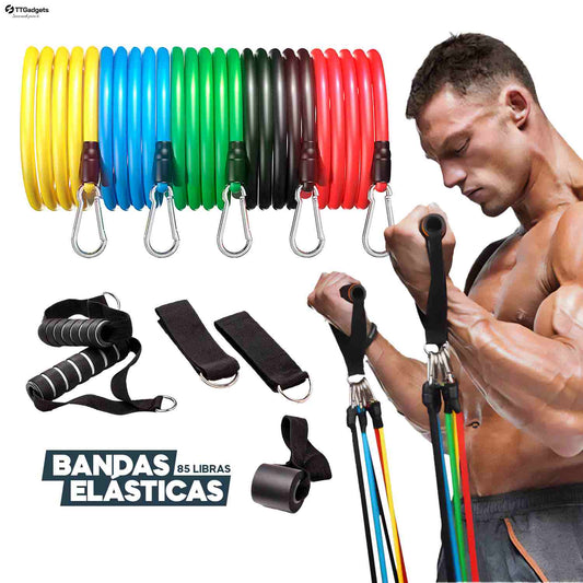 Bandas Elásticas De Resistencia Ejercicios Kit De 11 Piezas | 85 libras en total | Garantía 30 días