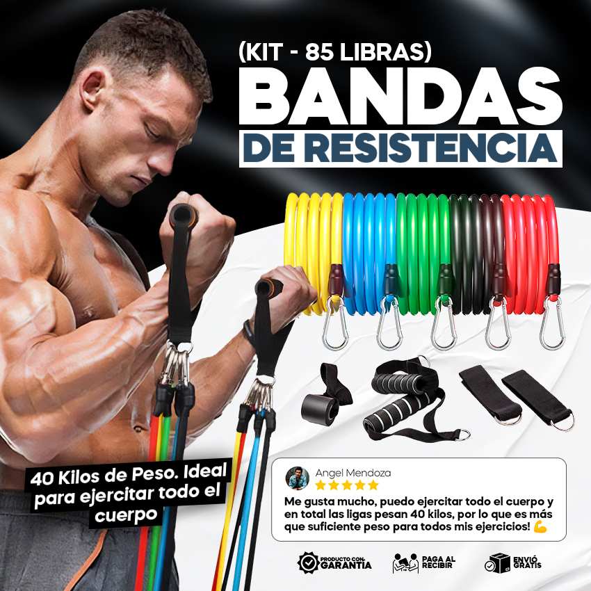 Bandas Elásticas De Resistencia Ejercicios Kit De 11 Piezas | 85 libras en total | Garantía 30 días