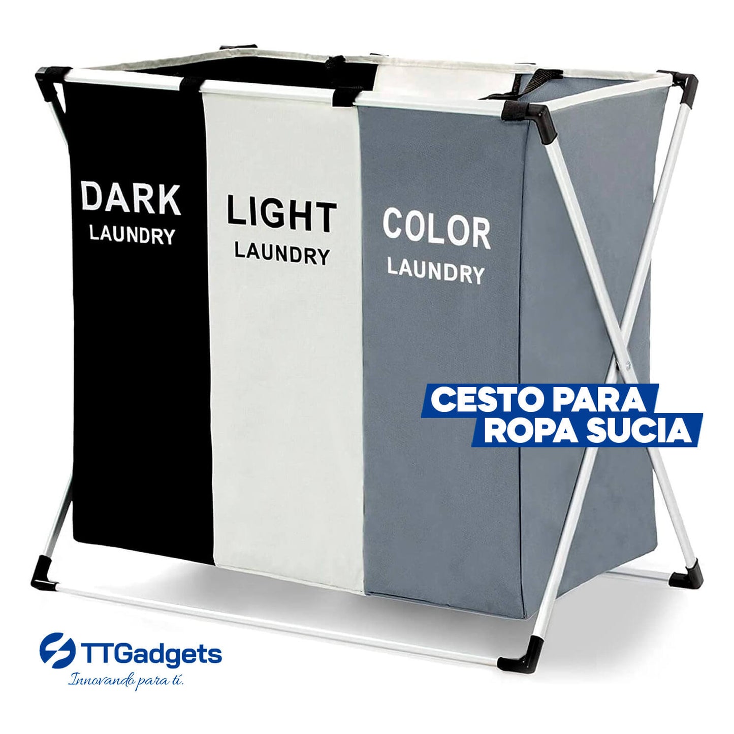 CESTO DE ROPA CON 3 DIVISIONES BLANCO/GRIS/COLOR SuperClean™