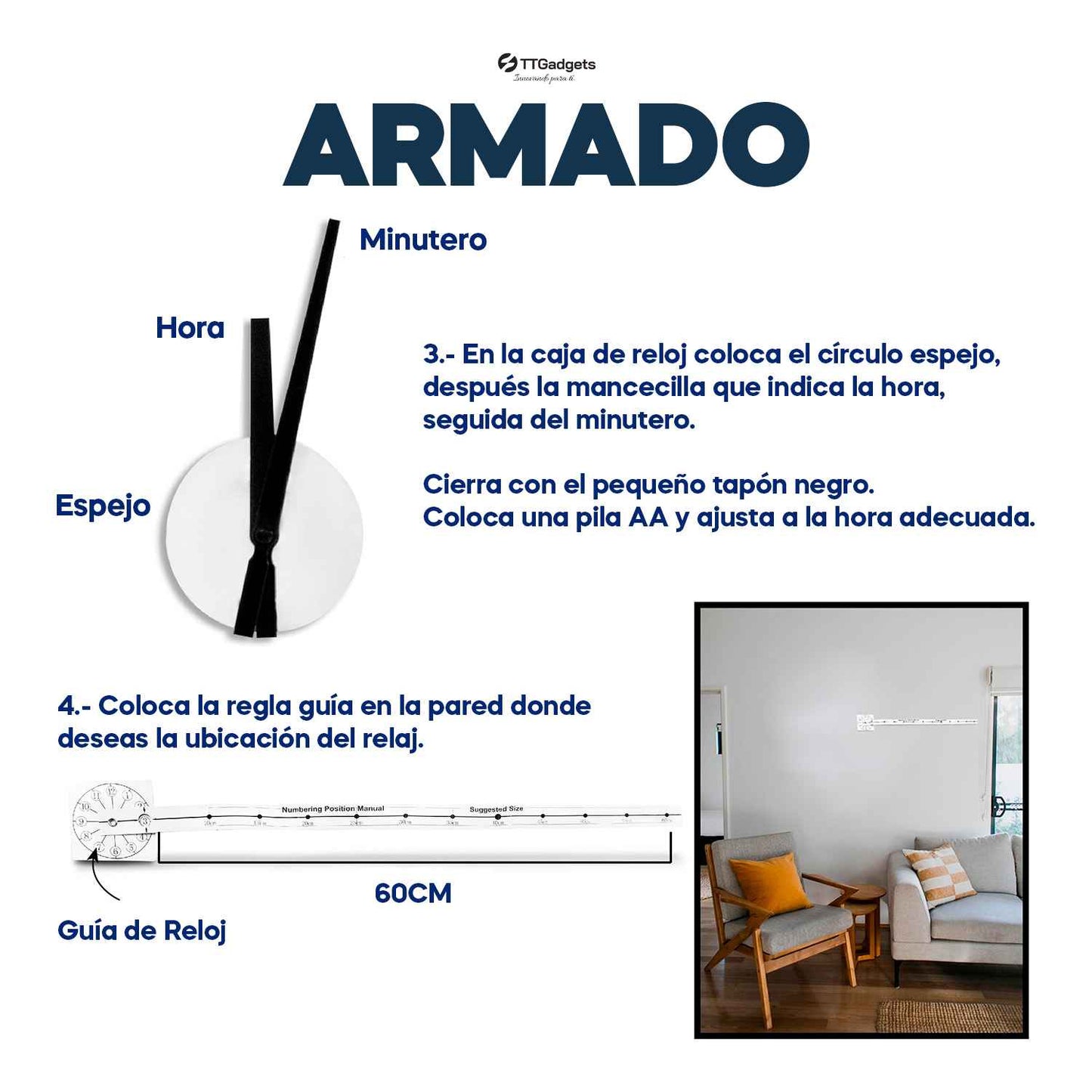 Reloj de Pared Grande 3D, elegante y minimalista 100% funcional StyleHome™
