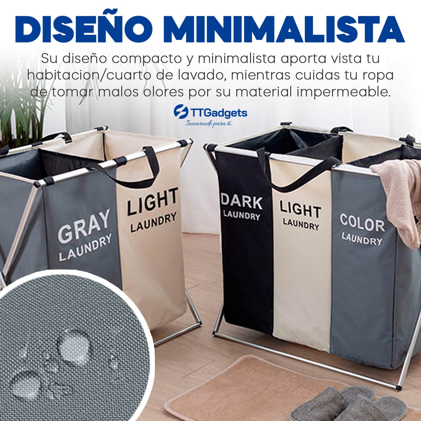 CESTO DE ROPA CON 3 DIVISIONES BLANCO/GRIS/COLOR SuperClean™