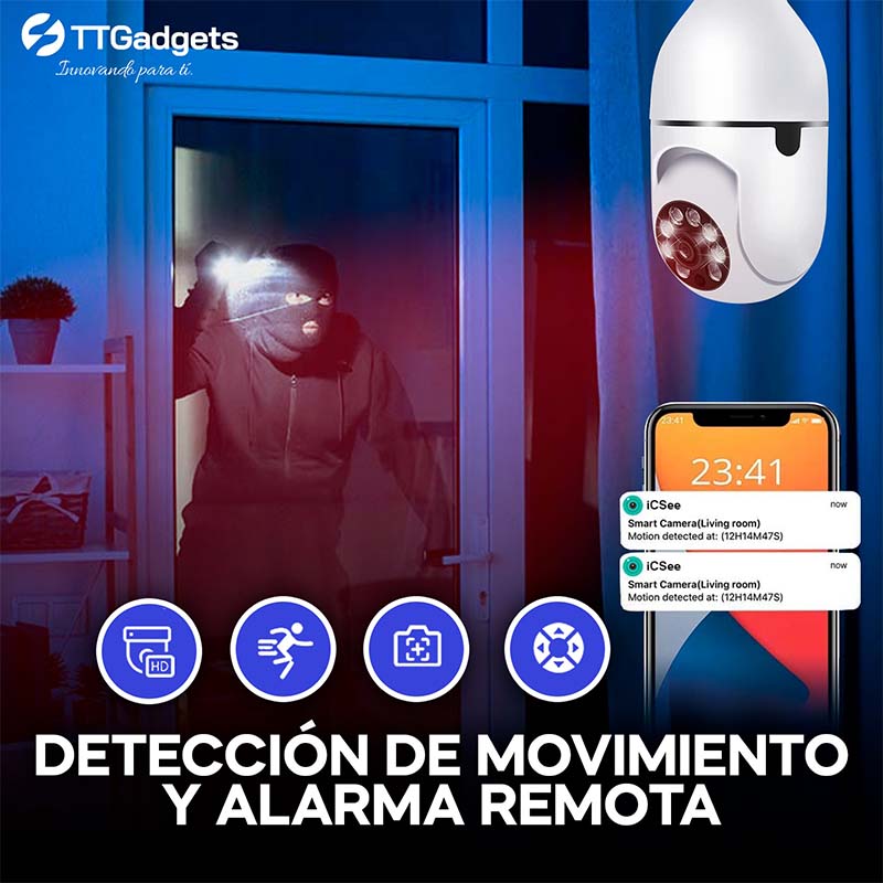 FOCO CAMARA DE SEGURIDAD 360° FULL HD VISION NOCTURNA