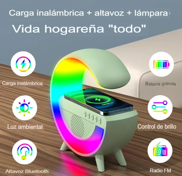 Bocina y Lampara con Cargador inalámbrico de Carga Rápida MagicLight™